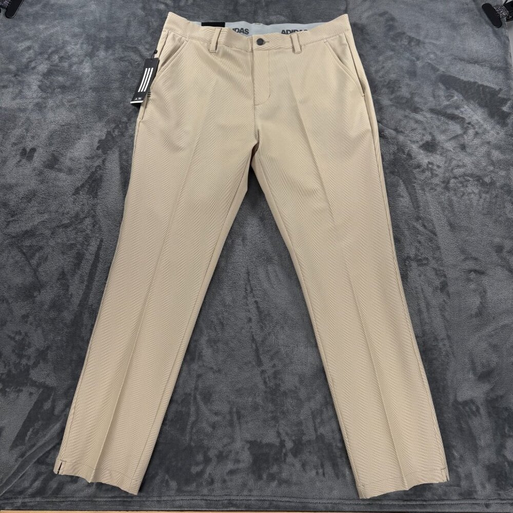 Adidas Golf Ultimate 365 Pants Men 34x32 Khaki Tan Pinstripe Stretch NWT